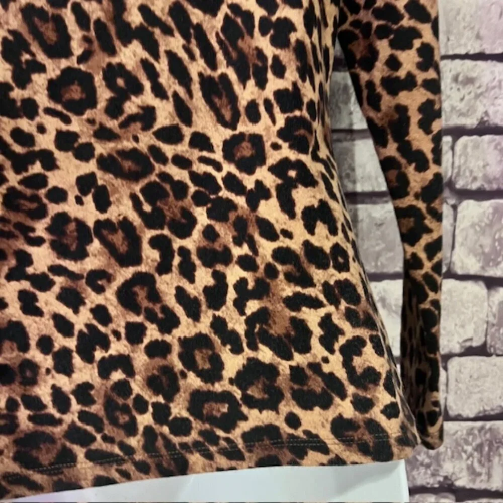 Talbots Brown & Black Animal Print Long Sleeve Tee Size PP